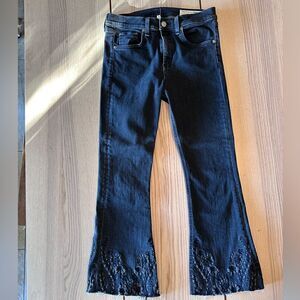 Rag & Bone 10 inch Crop Flare Black Embroidered with Raw Hem -Size 28